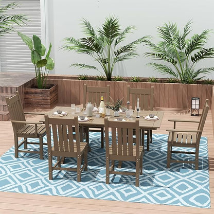 Costaelm Patio Dining Chairs, Plastic Outdoor Adirondack Chair with Arm, HDPE Poly Lumber, Waterproof Restaurant Bistro Dining Chair for Outside Porch Backyard Garden, Weathered Wood