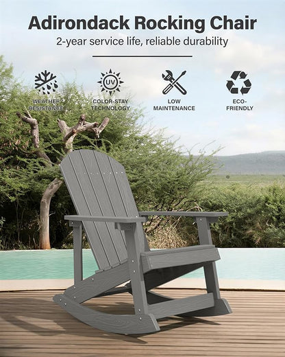 YEFU Outdoor Rocking Chair Set of 2,Adirondack Rocking Chair,Patio Rocker Chair with Wide Back,Oversized Rocker Chair Look Like Real Wood, for Lawn, Porch, Backyard, Indoor and Garden(Grey)