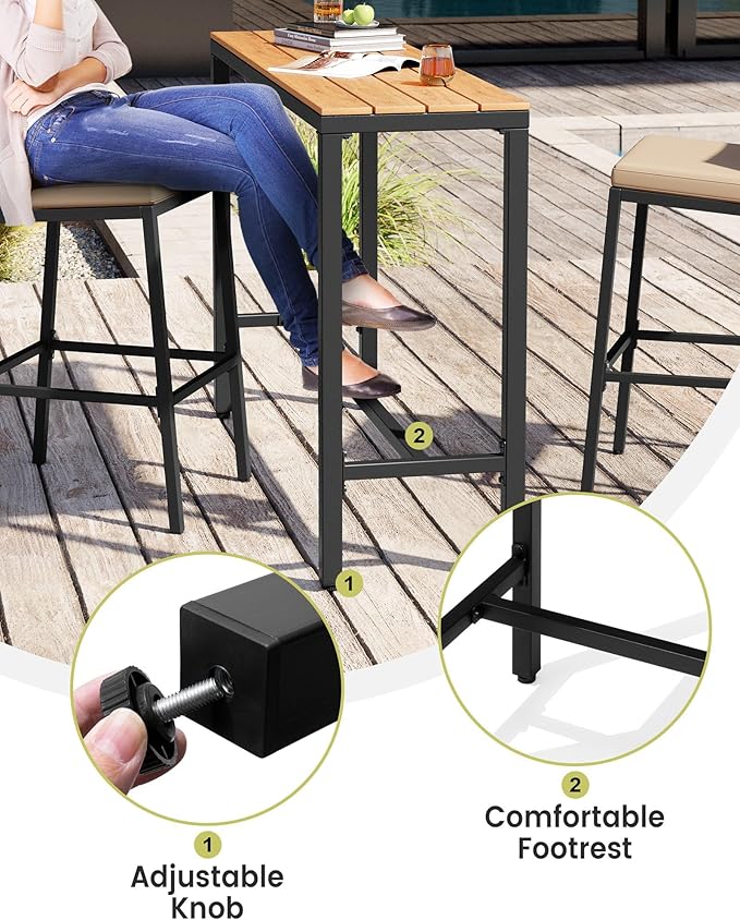 Crestlive Products Outdoor Bar Table, 55'' Rectangle Patio Counter Height Table High Pub Table with Waterproof Top and Sturdy Metal Frame for Balcony, Bistro, Garden, Backyard, Hot Tub (Brown)