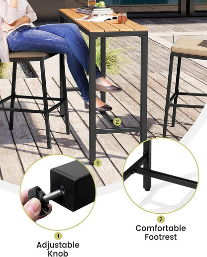 Crestlive Products Outdoor Bar Table, 55'' Rectangle Patio Counter Height Table High Pub Table with Waterproof Top and Sturdy Metal Frame for Balcony, Bistro, Garden, Backyard, Hot Tub (Brown)