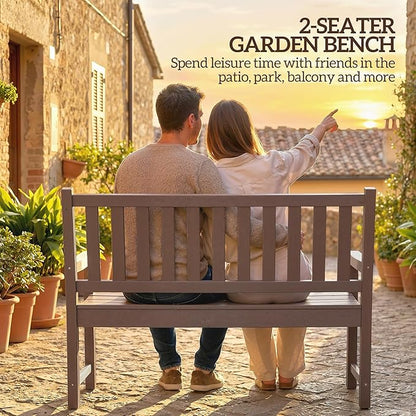Outsunny Outdoor Bench, 49" All-Weather HDPE Garden Bench, 2-Person Patio Loveseat with 528 lbs Capacity, Curved Seat for Backyard, Park, Porch, Lawn, Park, Brown