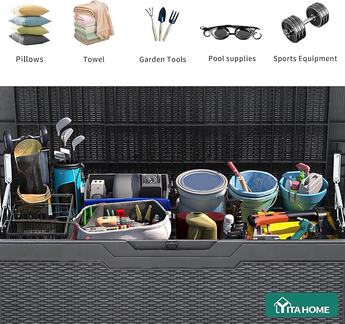 YITAHOME 100 Gallon Large Resin Deck Box Outdoor Storage Boxes for Patio Furniture, Outdoor Cushions - Photo 4
