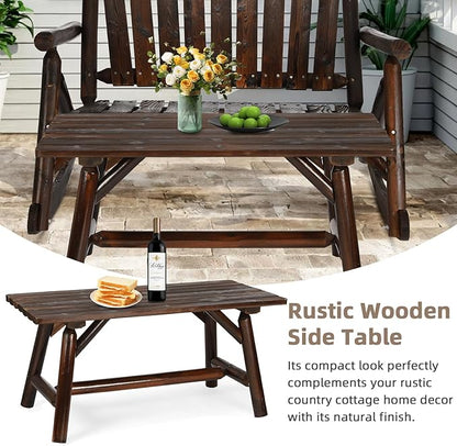 Outdoor Coffee Table, Thick Wooden Patio Adirondack Log Coffee Table with Slatted Tabletop, Wood Rustic Rectangle Center Table for Deck, Garden, Balcony, Indoor or Outdoor Use, Carbonized