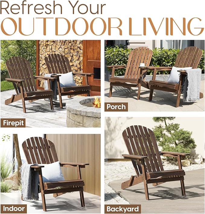 IDZO Outdoor Adirondack Chair Set of 2, Pre-Assembled Backrest, Furniture Set, Outdoor Furniture for Garden, Porch, Deck - Photo 5