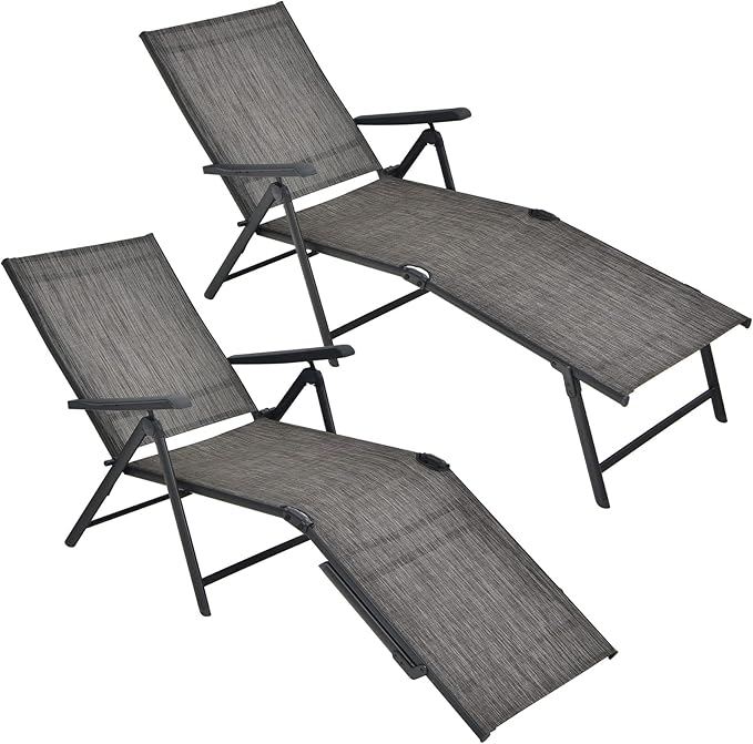 Tangkula Folding Lounge Chair Outdoor, Recliner Chaise Lounge with 5-Position Adjustable Backrest & 2-Position Footrest - Photo 1