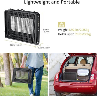 Anbte Folding Grill Table, Aluminum Camping Table Adjustable Height Max 27.5" Picnic Table Outdoor Table, Lightweight, Portable Handle for Travel Cooking BBQ Picnic, 22.8" x 16", Black