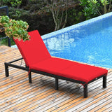 COSTWAY 2PCS Patio Rattan Lounge Chair, 6-Gear Adjustable Chasie Lounge, Outdoor Recliner for Deck, Backyard (Red) - Photo 4