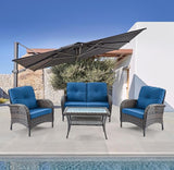 Belord Outdoor Wicker Loveseat Furniture Set of 4 with Coffee Table for Porch Deck Balcony - Photo 3