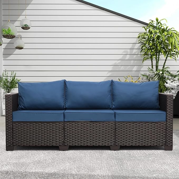 Outdoor Couch Wicker Patio Furniture 3-seat Sofa Outdoor Furniture Deep Seat Hight Backrest Waterproof Cover Non-Slip - Photo 1