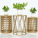 Nesting Side Table Set of 3 Decorative Round Garden Stools for Indoor Outdoor Heavy Duty Metal Frame Side Table - Photo 2
