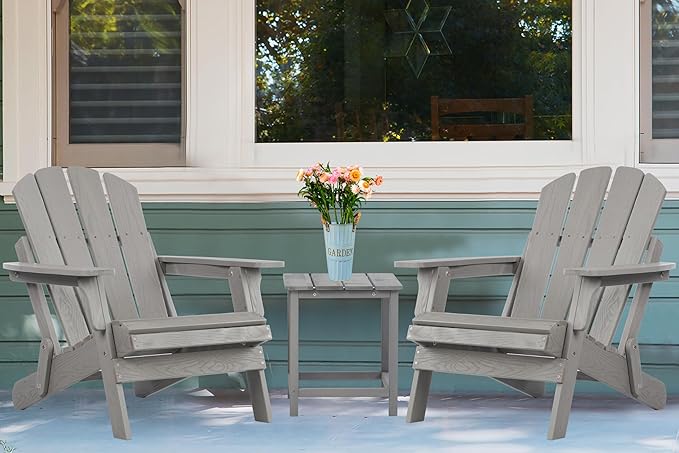 Oversize Wooden Outdoor Folding Adirondack Chair with Pre-Assembled BackRest & SeatBoard, Wood Patio Chair for Garden Backyard Porch Pool Deck Firepit