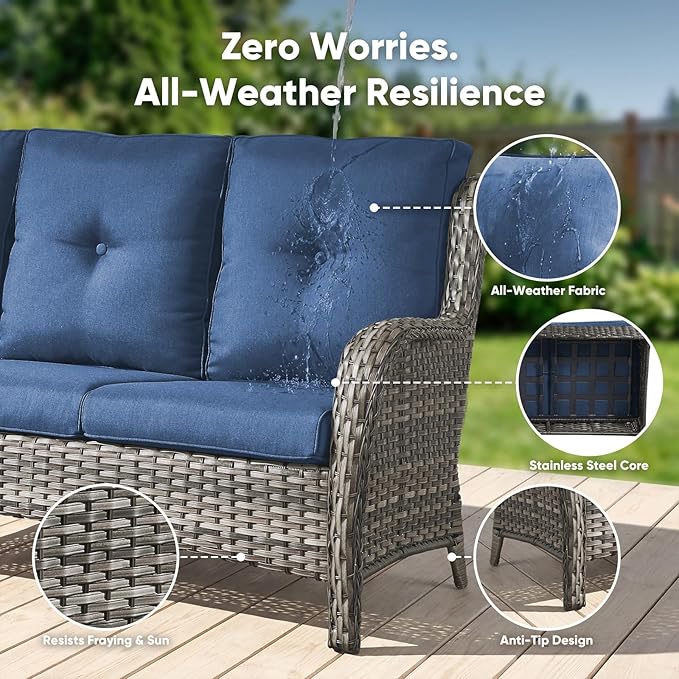 Belord 13 Piece Wicker Patio Furniture Set, Outdoor Swivel Rocker Chairs Set of 4 with Ottomans and Rattan Couch - Photo 8