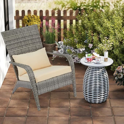 AECOJOY Outdoor Dining Chairs, Outdoor Patio Adirondack Rattan Chair with Cushion and Pillow for Garden,Backyard,Porch, Grey