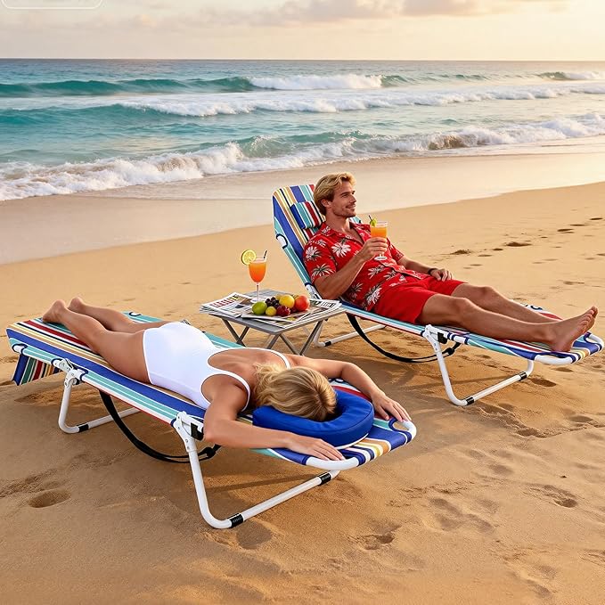 LILYPELLE Folding Chaise Lounge Chair with Mattress, 5 Position Beach Chair with Face Hole - Photo 6
