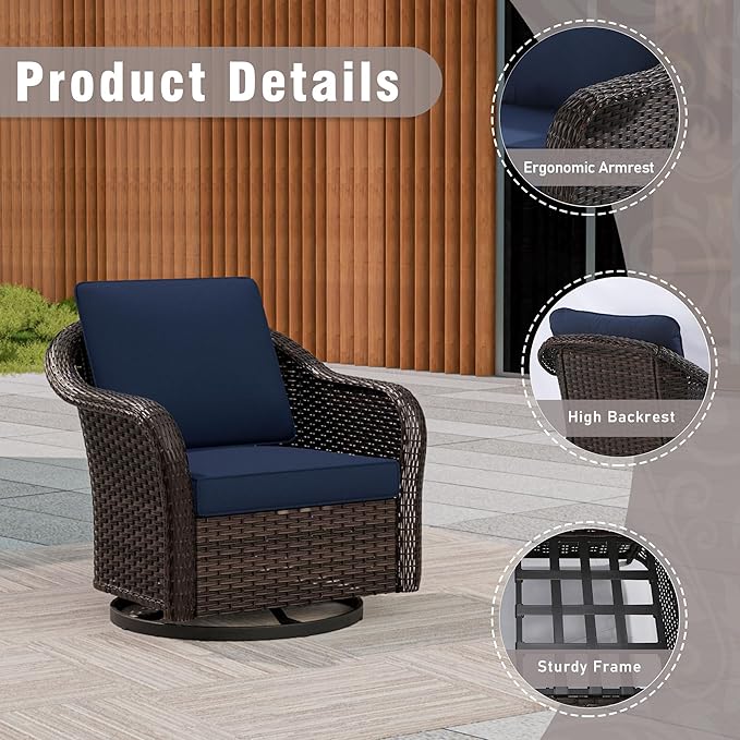 4 Piece Patio Wicker Conversation Set, 2 All-Weather Use Outdoor Wicker Swivel Chairs with 2 PE Rattan Ottomans - Photo 3