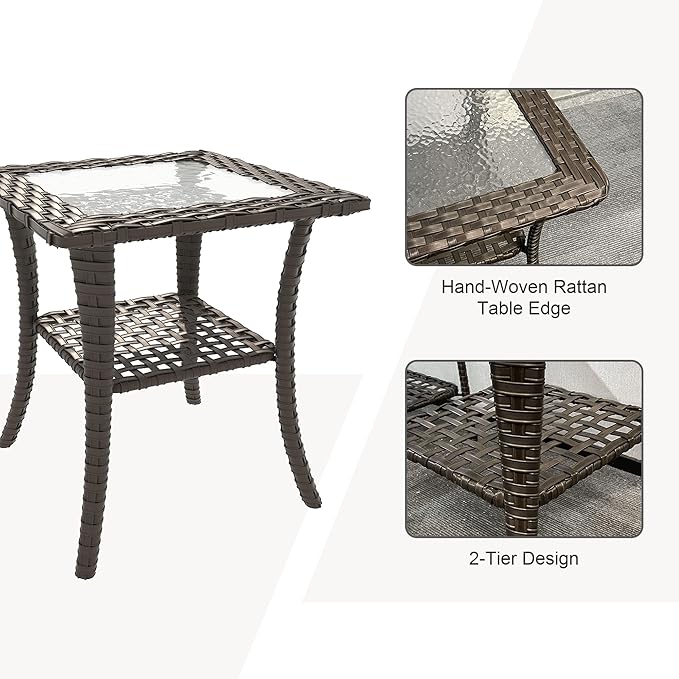 3 Pieces Patio Furniture Set, 2 High Back Rattan Rocking Chairs and Side Table, Outdoor PE Wicker Furniture Set, All Weather Patio Set with Waterproof Cushion for Porch and Deck