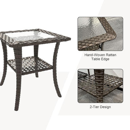3 Pieces Patio Furniture Set, 2 High Back Rattan Rocking Chairs and Side Table, Outdoor PE Wicker Furniture Set, All Weather Patio Set with Waterproof Cushion for Porch and Deck