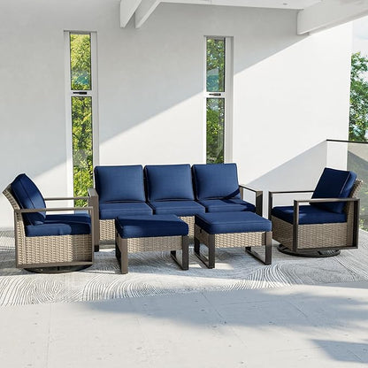 Outdoor Patio Furniture Set, 5 Piece Wicker Patio Conversation with Deep Seating, Thicken Cushions, Outdoor Swivel Rocker Patio Chairs, Metal Outdoor Furniture for Deck, Porch, Yard Use