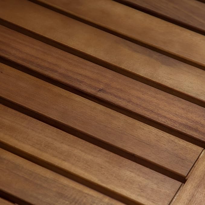 Drew Outdoor Industrial Acacia Wood and Iron Bench, Teak and Black