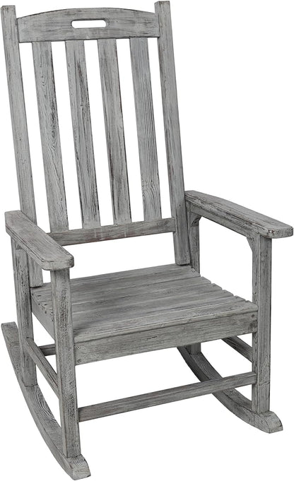Oversized Wooden Rocking Chair for Porch & Patio 330lbs Capacity Wood Rocker with Wide Seat High Backrest & Armrests Outdoor Indoor Chair for Garden, Balcony, Living Room, Grey