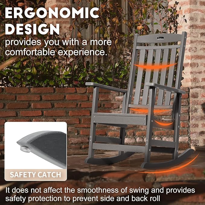 FUNBERRY Outdoor Rocking Chairs Set of 2, HDPE All Weather Poly Lumber Rocker, High Back Patio Rockers Easy Assembly