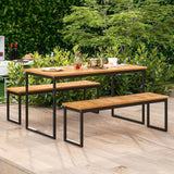 Tangkula Patio Dining Bench, 2-3-person Backless Bench with Slatted Seat & Metal Legs, Indoor Outdoor Bench for Entryway - Photo 5