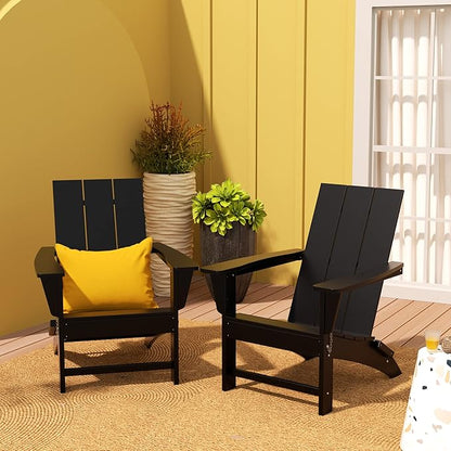 WestinTrends Ashore Modern Outdoor Folding Adirondack Chair (Set of 2), Black