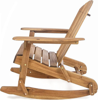 Christopher Knight Home Vayne Acacia Wood Lounge Chair Outdoor, Slatted Adirondack Rocking Chair, Patio Adirondack Chair, Extra Seating for Balcony Backyard Poolside Garden, Weather Resistant, Natural