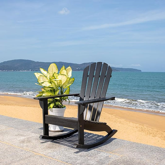 SAFAVIEH Outdoor Collection Brizio Black Slatted Adirondack Rocking Chair