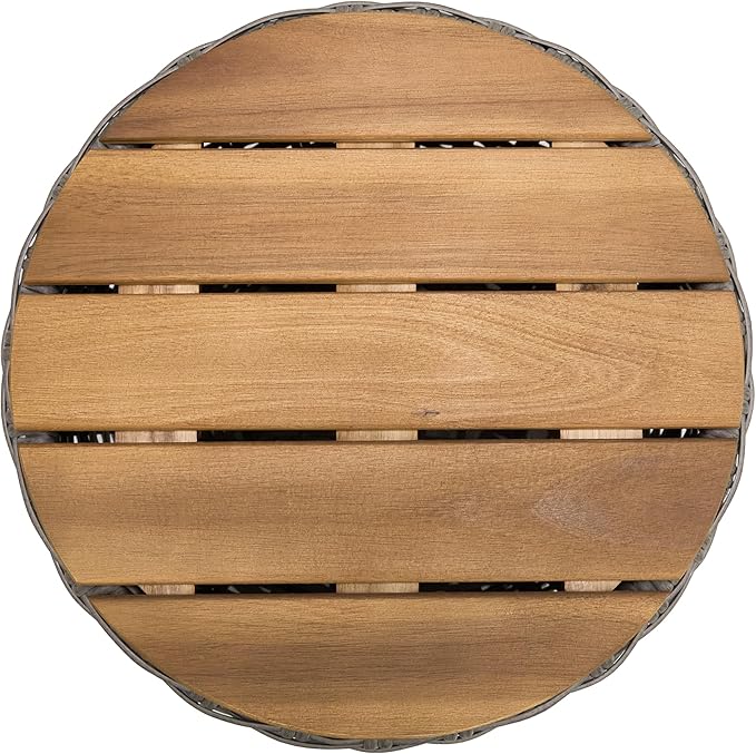 Christopher Knight Home Denhill 15.25" Outdoor Side Table, Round Patio End Table with Wood Top and Wicker Base - Photo 8