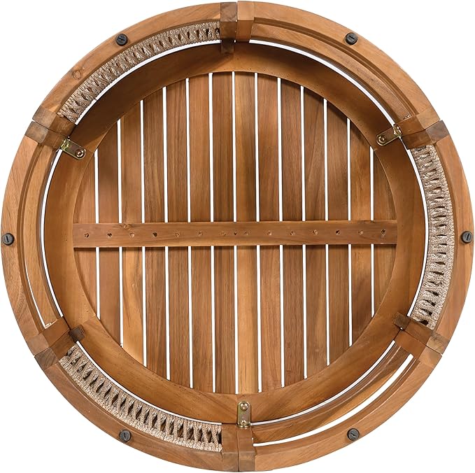 Merax 27.95" Acacia Wood Outdoor Coffee Table,Handwoven Rope Accent Boho Patio Table with All-Weather Durability,Teak - Photo 5
