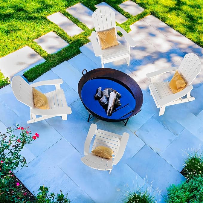 Adirondack Chair, All Weather Resistant Plastic Chairs with Cup Holder, 5 Easy Steps to Install, Outdoor Chairs for Patio, Garden, Backyard Deck, Lawn, Fire Pit - White