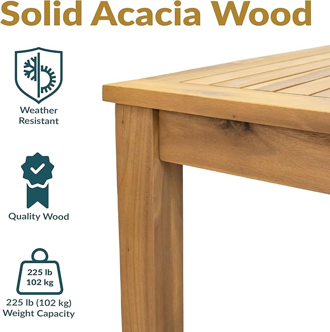 Sunnydaze 33.75" W Outdoor Dining Table for 4 - Rodanthe Acacia Wood Outdoor Table for Patio - Square - Natural Oil - Photo 4