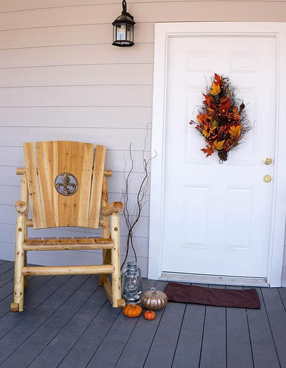 Leigh Country Aspen Rocker with Fleur-de-Lis Cutout, Wooden Outdoor Seating for Porch/Patio/Deck
