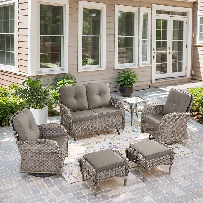 Belord Outdoor Glider Bench Patio Loveseat - 500 Lbs Weight Capacity 2 Seater Wicker Sofa, Small Porch Glider Furniture All Weather Rattan Couch with Removble Cushion for Deck Balcony Backyard Gray