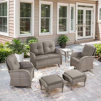 Belord Outdoor Glider Bench Patio Loveseat - 500 Lbs Weight Capacity 2 Seater Wicker Sofa, Small Porch Glider Furniture All Weather Rattan Couch with Removble Cushion for Deck Balcony Backyard Gray