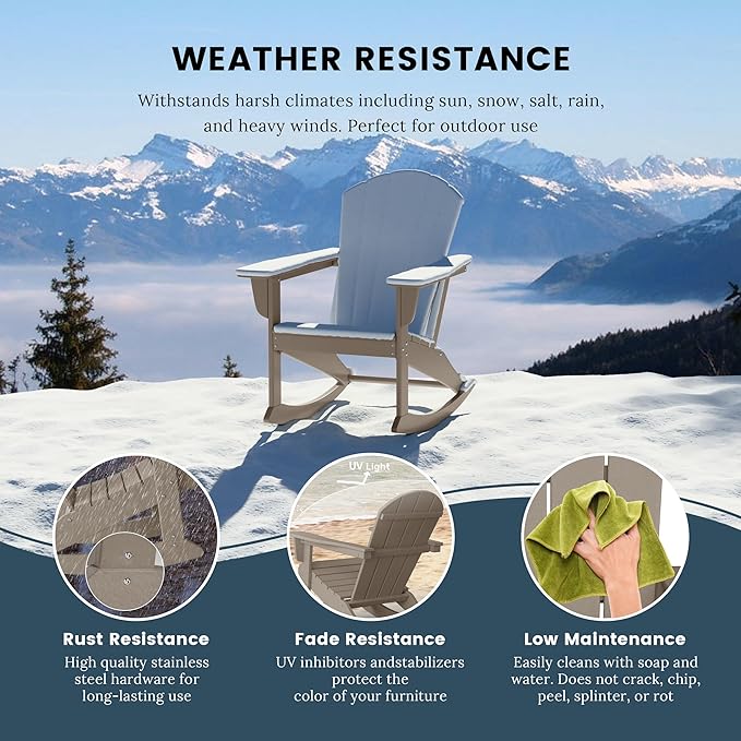 WO WESTIN OUTDOOR HDPE Laguna Outdoor Rocking Poly Adirondack Chair (Set of 2), Weathered Wood