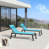 PURPLE LEAF Outdoor Oversized Lounge Chair Set Patio Chaise Pool Lounger Aluminum Frame with 2 Side Table and Wheels - Photo 4