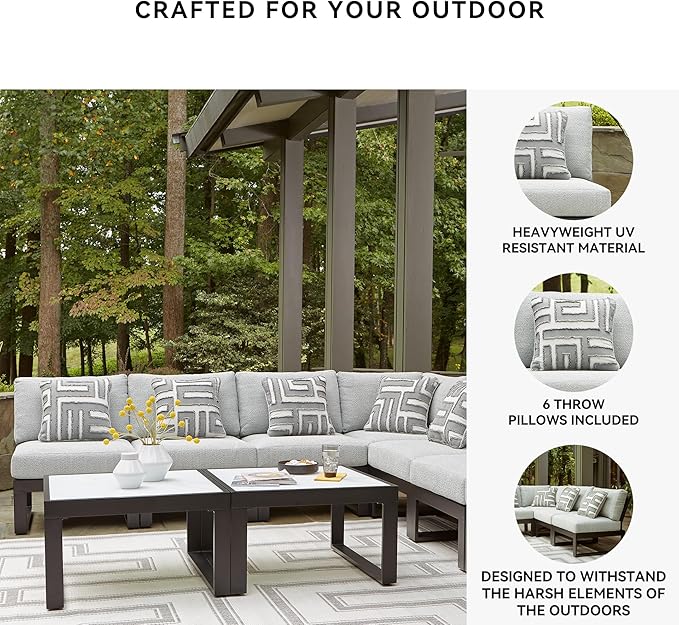 Signature Design by Ashley Beachloft Right-Arm Facing Casual 6-Piece Outdoor Sectional with Cushion and 6 Throw Pillows - Photo 4