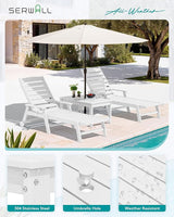 SERWALL Outdoor Coffee Table with 1.69" Umbrella Hole, HDPE Patio Coffee Table for Outside, Rectangle, White - Photo 5