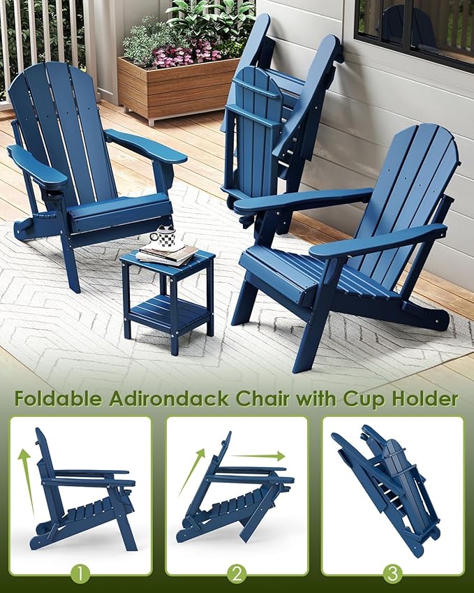 GREENVINES Folding-Adirondack-Chairs-Set-of-6 | HDPE Plastic | Fire Pit Chair | All Weather | Cup Holder | Blue - Photo 7