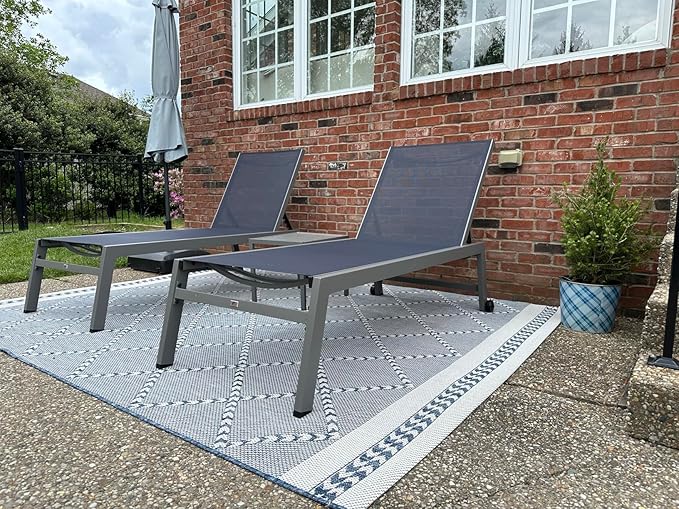 PURPLE LEAF Outdoor Chaise Lounge Set for 2 Oversized Pool Lounge Chairs with Easy-to-Move Wheels and Adjustable - Photo 1