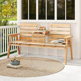 Tangkula Outdoor Fir Wood Bench with Foldable Middle Table, 2-3 Person Garden Bench with Backrest and Armrests - Photo 5