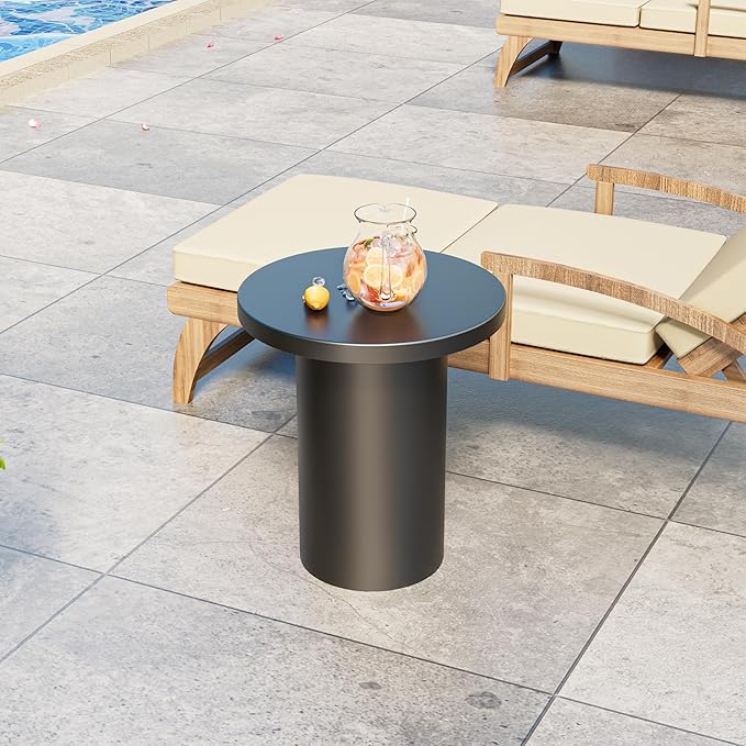 Round Metal Outdoor Patio Side Table, Steel Outdoor Accent Table, Black Small End Table, Patio Furniture, for Garden, Pool, Yard, Balcony, Living Room, Deck, Weather Resistant, No Assembly