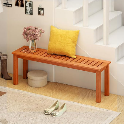 Tangkula 47 Inch Patio Wood Bench, 2-Person Backless Bench w/Slatted Seat, Indoor Outdoor Dining Bench for Backyard, Poolside, Entryway, Porch