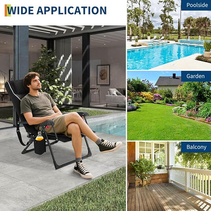 Folding Chaise Lounge Chair for Outdoor – Portable Backpack Reclining Camping Chair with Adjustable Backrest, Pillow & Breathable Fabric, Heavy-Duty 330lbs Capacity, Sun Lounger for Beach Patio Garden