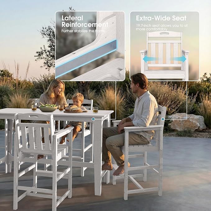 Ciokea 3 Pcs Outdoor Bar Height Table Set, 60" Extra Long Rectangle High Top Table and 2 Oversized Adirondack Chairs Set - Photo 4