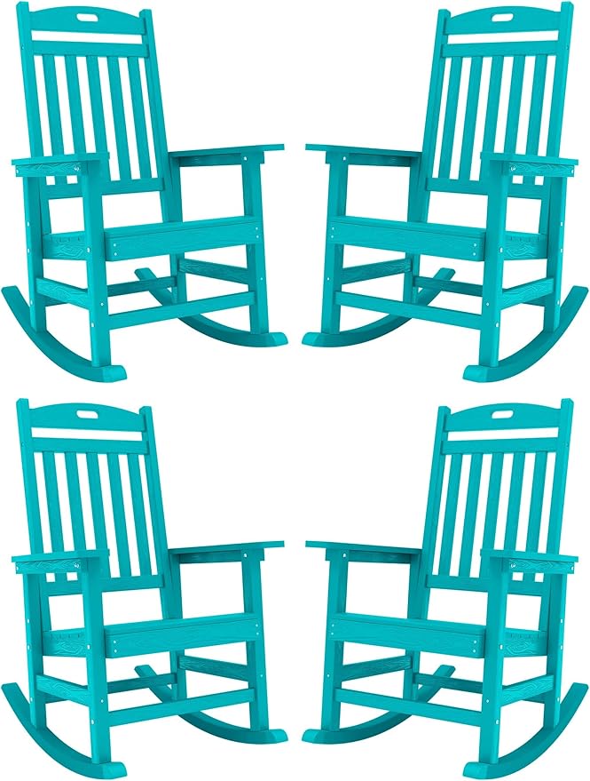 YEFU Outdoor Rocking Chairs Set of 4: Porch Rocking Chairs-Outdoor Patio Rockings Chair-Oversized Rocker Chair-All Weather Poly Rocker Lawn Chair for Adult-Seat Area 22"x21"-Backrest Height 31"-Aruba