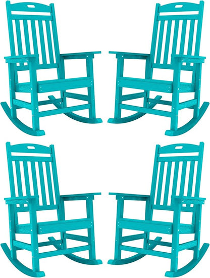 YEFU Outdoor Rocking Chairs Set of 4: Porch Rocking Chairs-Outdoor Patio Rockings Chair-Oversized Rocker Chair-All Weather Poly Rocker Lawn Chair for Adult-Seat Area 22"x21"-Backrest Height 31"-Aruba