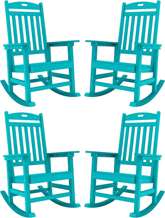 YEFU Outdoor Rocking Chairs Set of 4: Porch Rocking Chairs-Outdoor Patio Rockings Chair-Oversized Rocker Chair-All Weather Poly Rocker Lawn Chair for Adult-Seat Area 22"x21"-Backrest Height 31"-Aruba